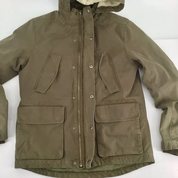 GAP Military Utility Green Quilted Sherpa Lined Jacket with Hood Size Small